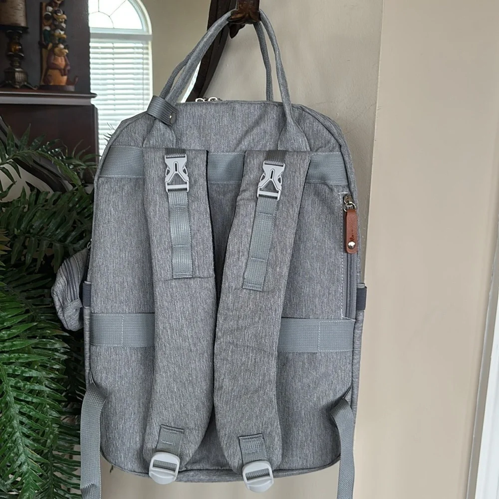 Brand New Diaper Bag Backpack Portable Changing Pad Stylish Gray Baby Organizer
